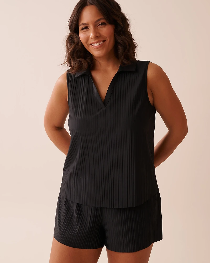 Lightweight Pleated Effect Shirt Collar Cami