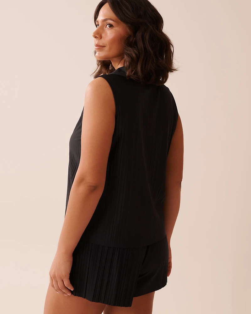 Lightweight Pleated Effect Shirt Collar Cami