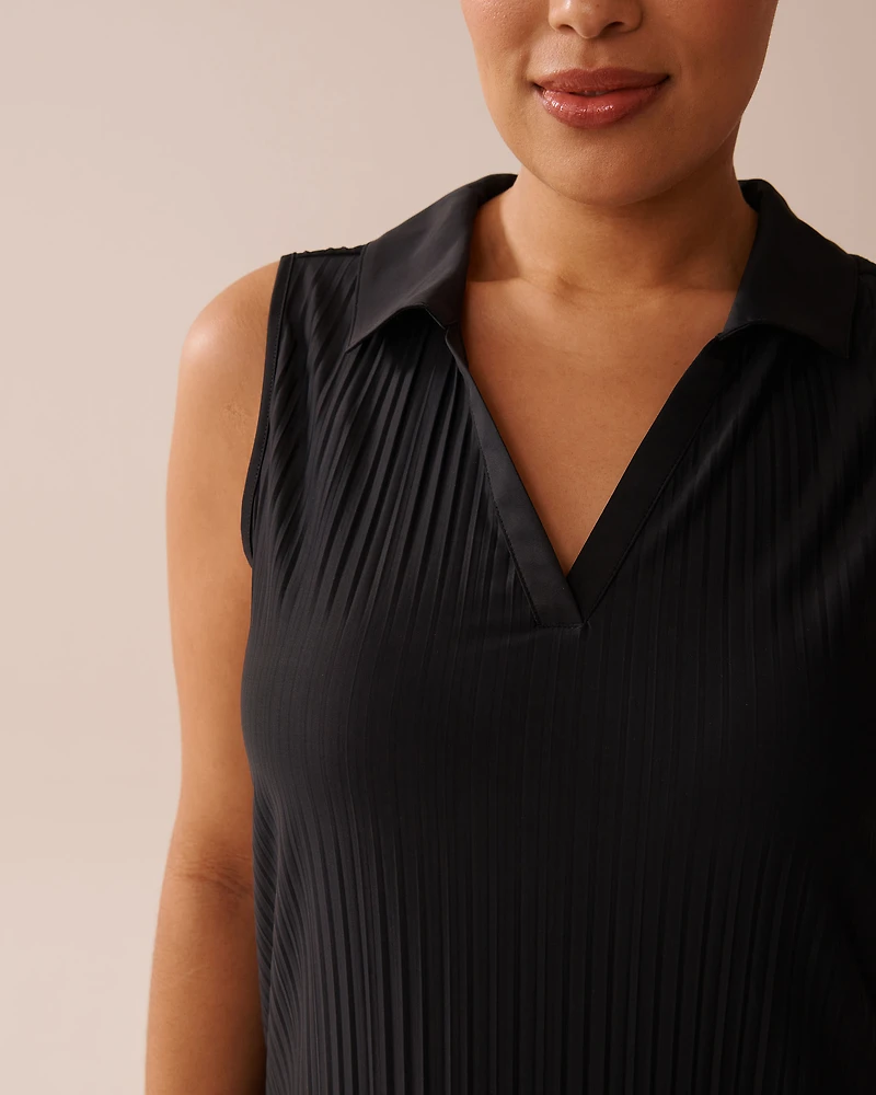 Lightweight Pleated Effect Shirt Collar Dress