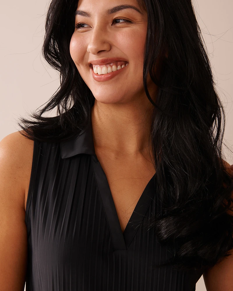 Robe col chemise légère à effet pliss