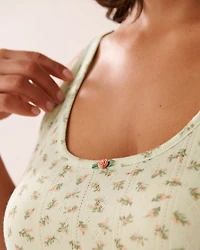 Ditsy Floral Print Lettuce Edge Pointelle Cami