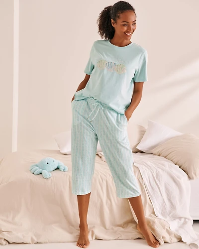 Stripe Print Cotton Pajama Capris