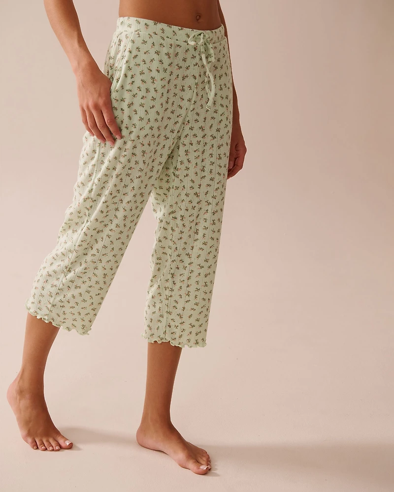 Ditsy Floral Print Lettuce Edge Pointelle Pajama Capris