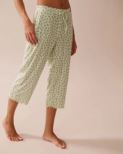 Ditsy Floral Print Lettuce Edge Pointelle Pajama Capris