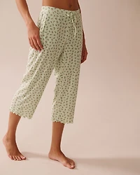 Ditsy Floral Print Lettuce Edge Pointelle Pajama Capris