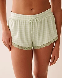 Gingham Print Lace Trim Super Soft Pajama Shorts