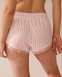 Gingham Print Lace Trim Super Soft Pajama Shorts