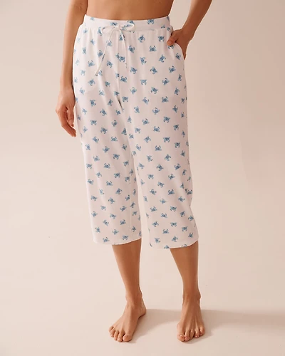 Crab Print Ribbed Pajama Capris