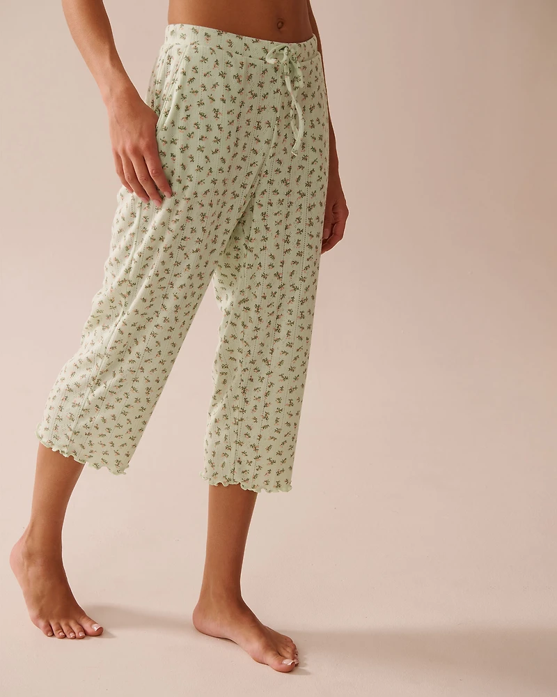 Capri de pyjama maille pointelle et bordure frisons à petites fleurs