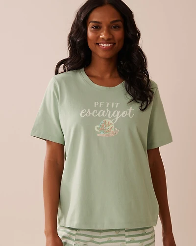 Snail Print Crew Neck Cotton T-shirt