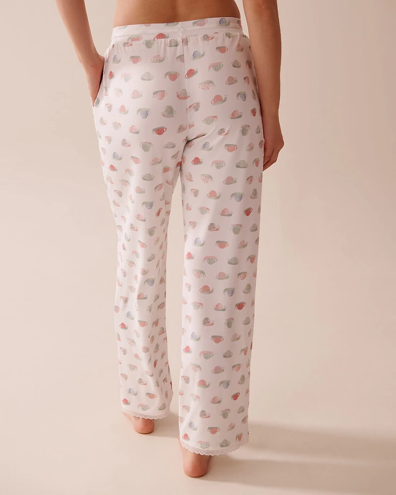 Snail Print Lace Trim Super Soft Pajama Pants