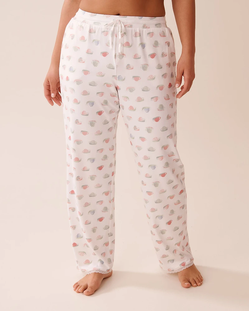 Snail Print Lace Trim Super Soft Pajama Pants