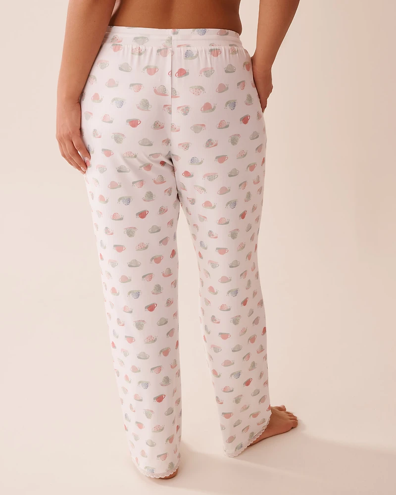 Snail Print Lace Trim Super Soft Pajama Pants