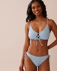 BABY BLUE Crisscross Detail Ribbed Bralette Bikini Top