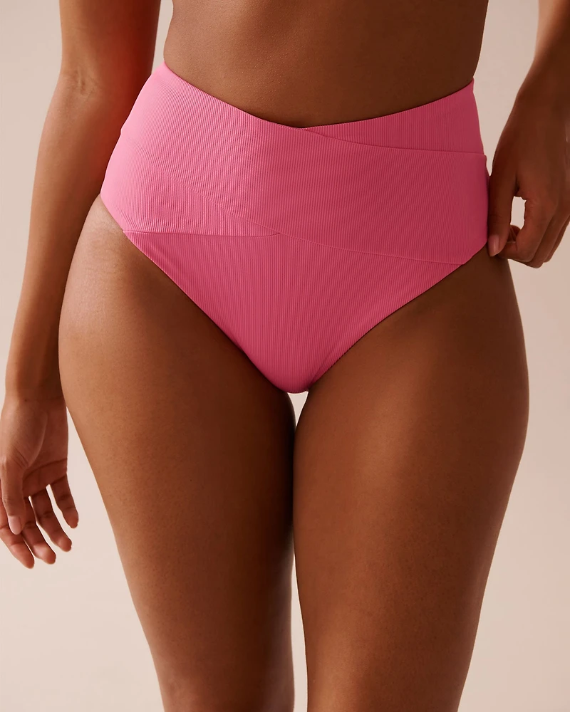 Bas de bikini taille haute côtelé en fibres recyclées SOLID