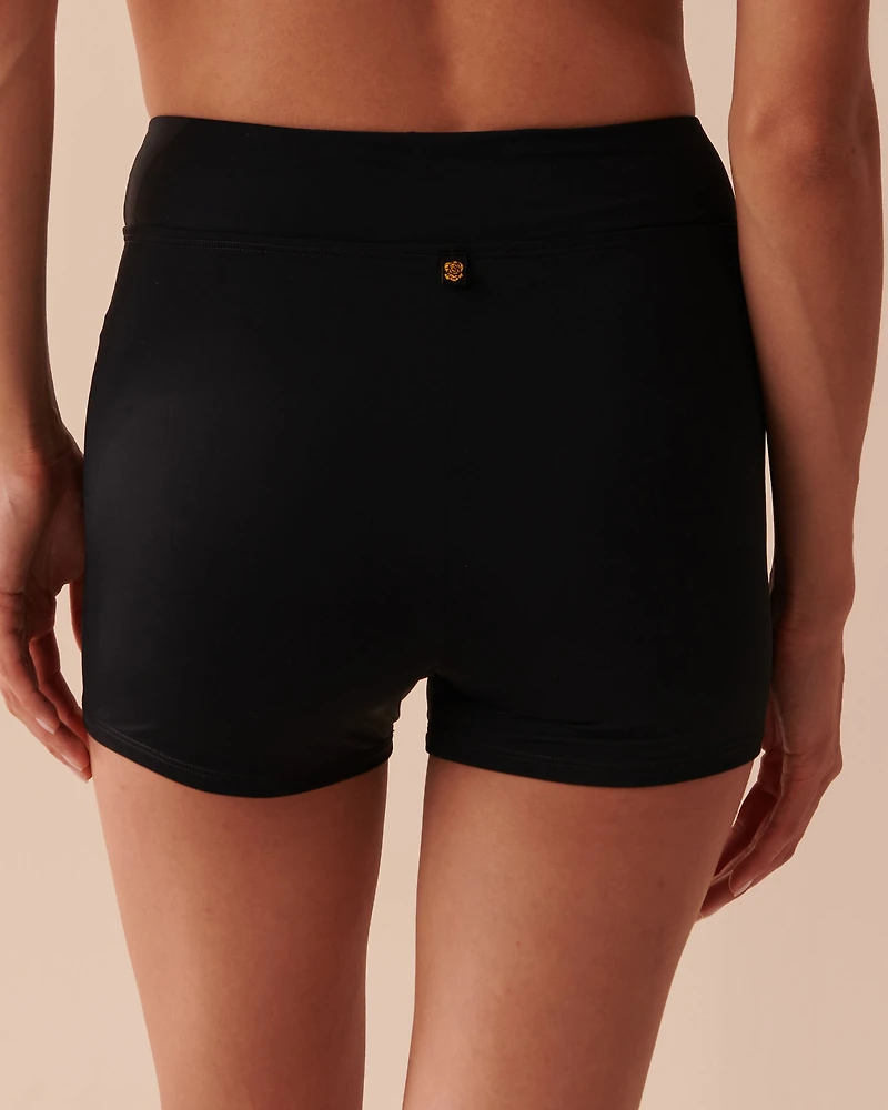 BLACK High Waist Boyshort Bikini Bottom