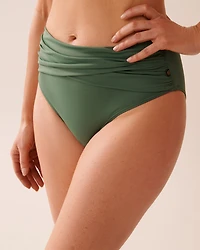 KHAKI Recycled Fibers Draped Mid Waist Bikini Bottom