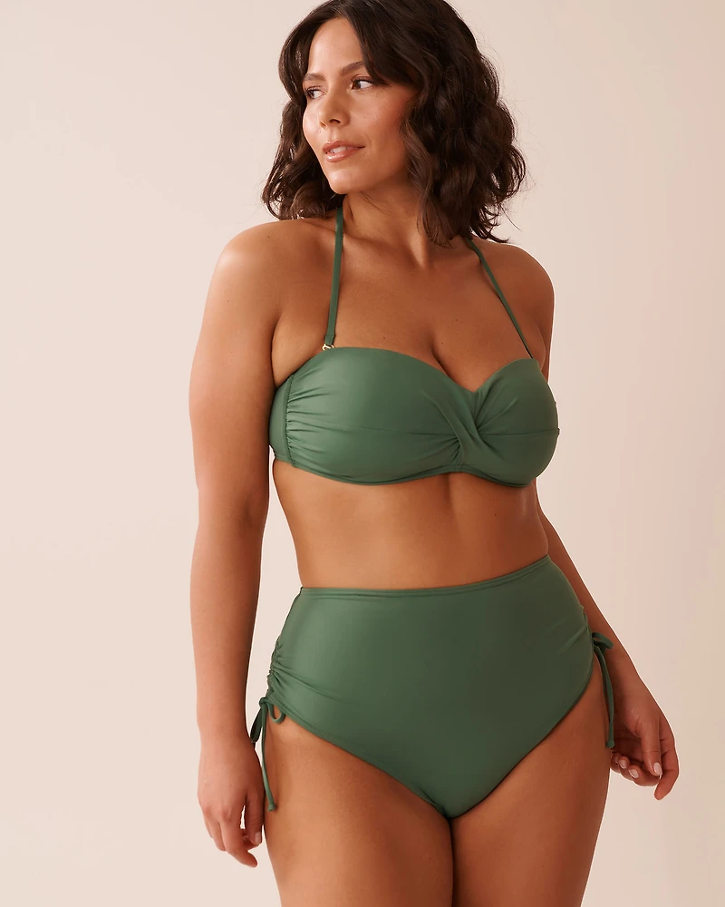 Haut de bikini bandeau torsadé en fibres recyclées KHAKI