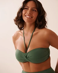 Haut de bikini bandeau torsadé en fibres recyclées KHAKI