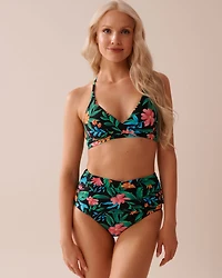 BLACK Draped High Waist Bikini Bottom