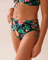 SOLID Textured High Waist Cheeky Bikini Bottom