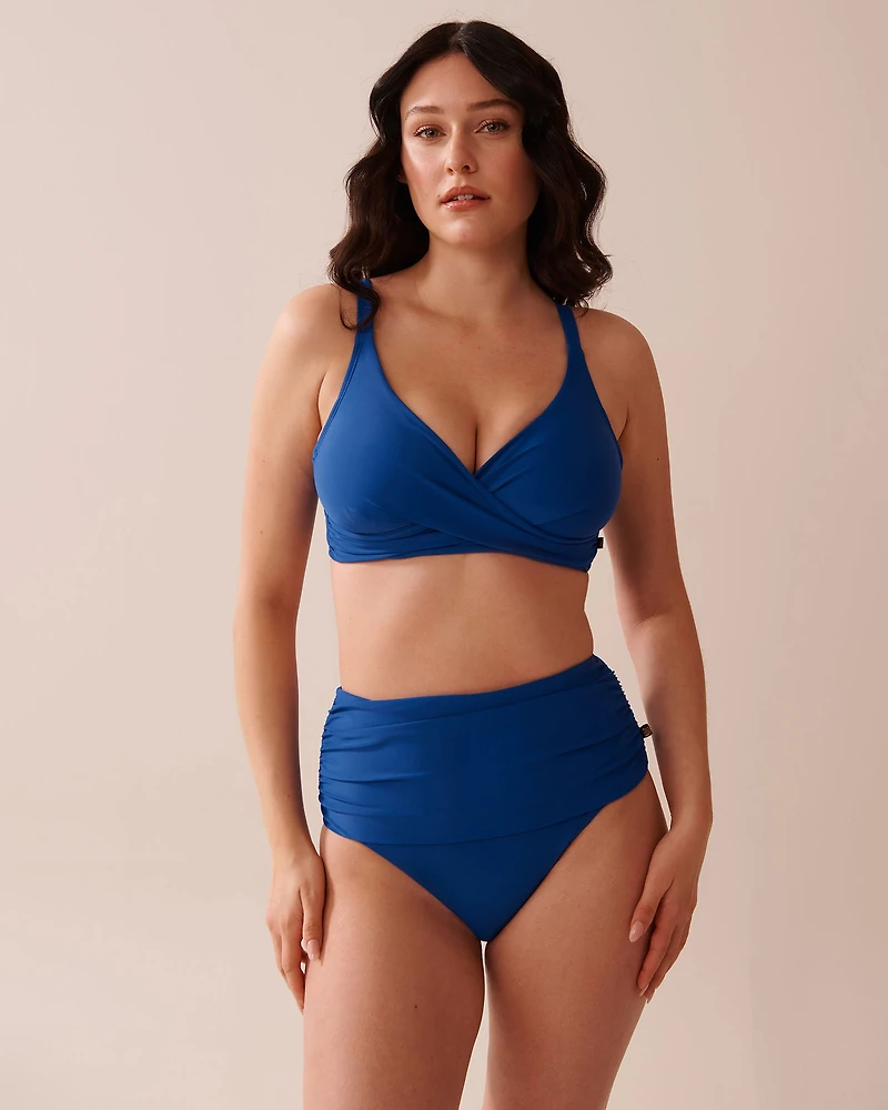 ROYAL BLUE Recycled Fibers Draped High Waist Bikini Bottom