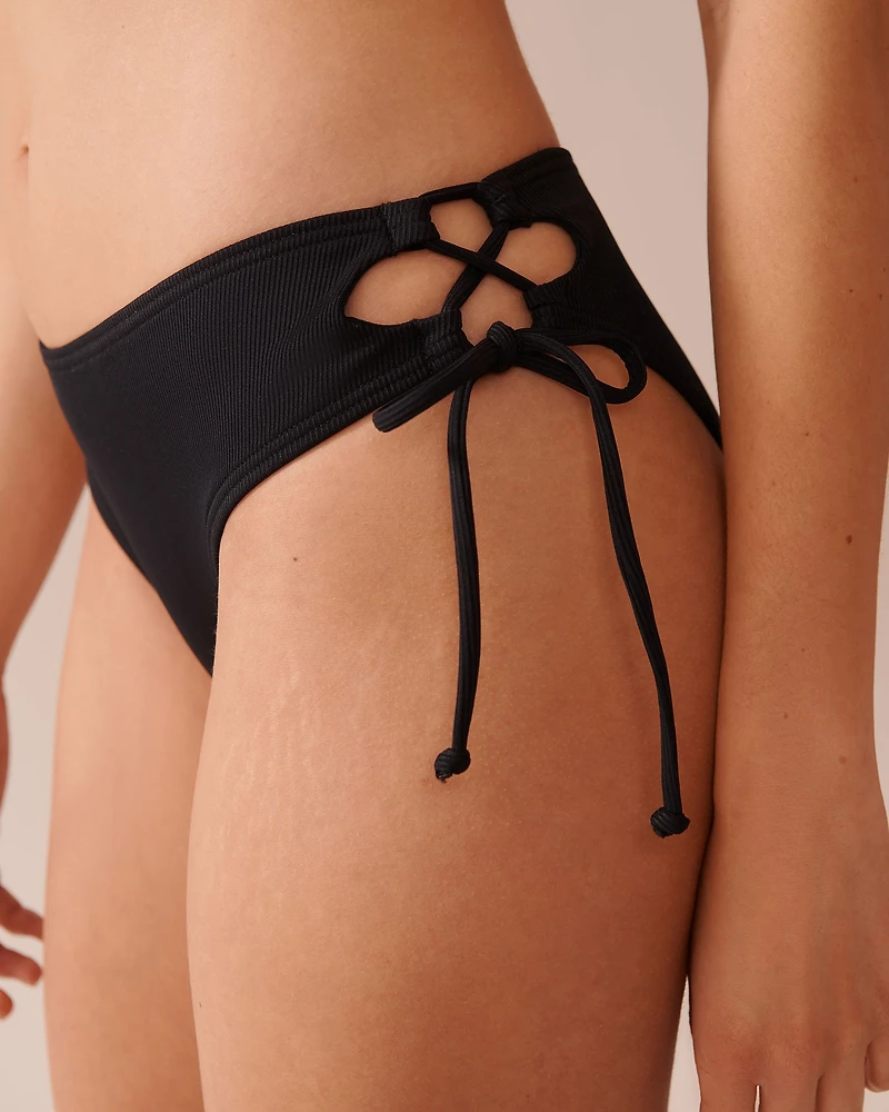 SOLID Recycled Fibers Ribbed Cross-Tie Brazilian Bikini Bottom