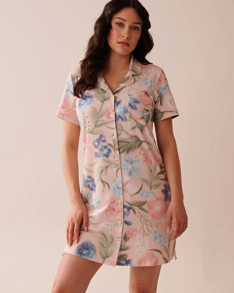 Watercolour Flower Print Super Soft Button-down Sleepshirt