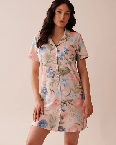 Watercolour Flower Print Super Soft Button-down Sleepshirt