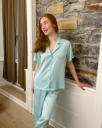 Satin Short Sleeve Button-down Shirt