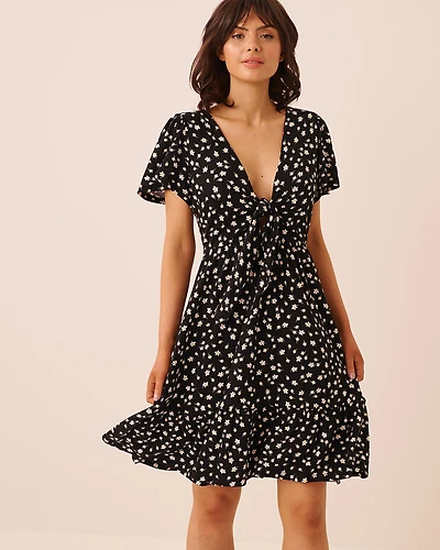 Robe manches courtes en crêpe imprimé floral