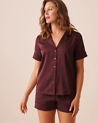 Ensemble pyjama manches courtes en satin jacquard léopard