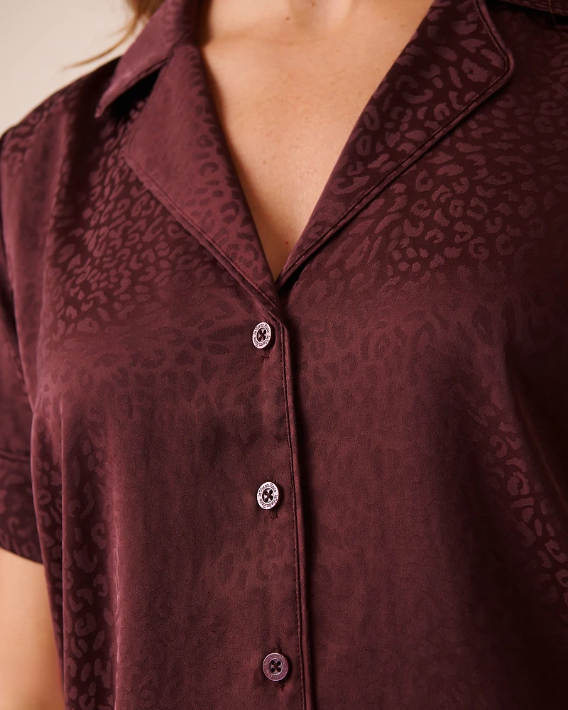 Ensemble pyjama manches courtes en satin jacquard léopard