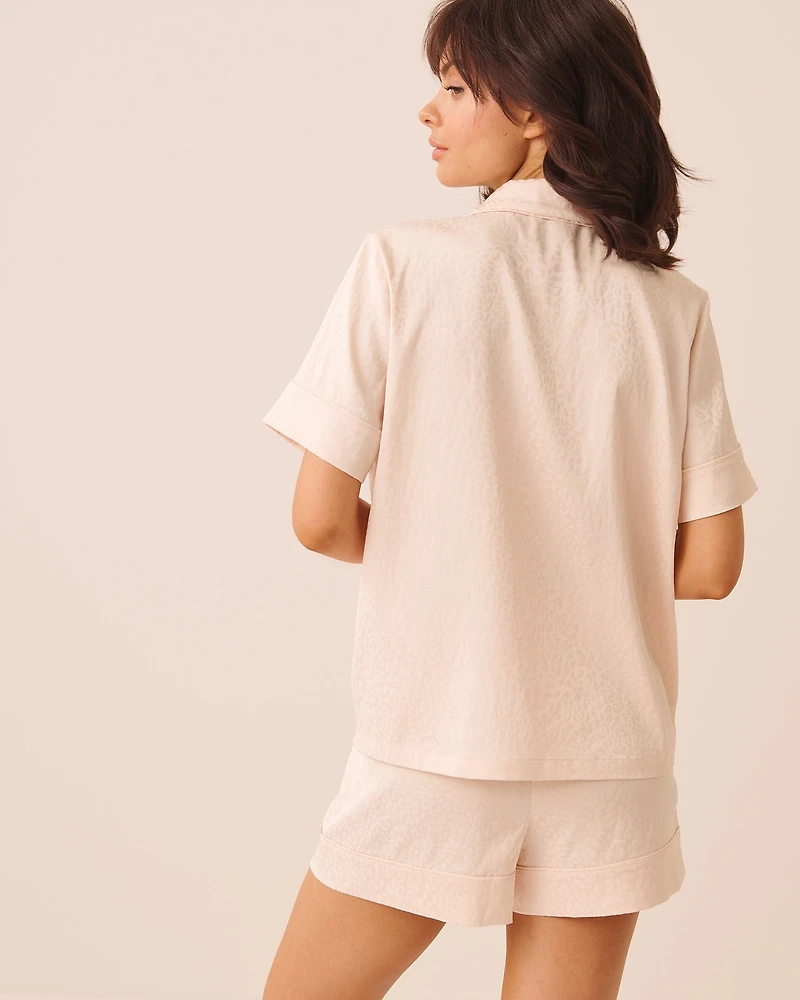 Leopard Jacquard Short Sleeve Satin Pajama Set
