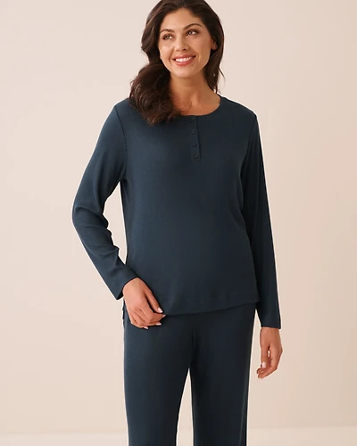 Chandail henley manches longues en maille côtelée