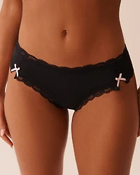 Culotte cheeky microfibre à nœuds et bordures de dentelle