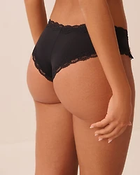 Culotte cheeky microfibre à nœuds et bordures de dentelle