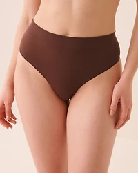 Culotte tanga taille haute côtelée en tissu sans coutures