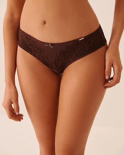 Shiny Microfiber and Lace Cheeky Panty