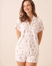 Dog Print Soft Knit Short Sleeve Button-down Shirt