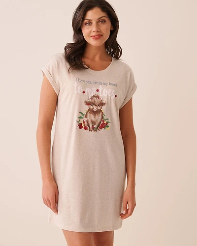 Highland Cow Print Cotton Short Sleeve Sleepshirt