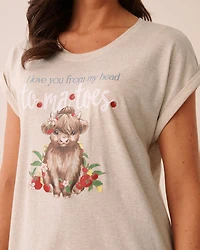 Chemise de nuit manches courtes en coton imprimé vache écossaise
