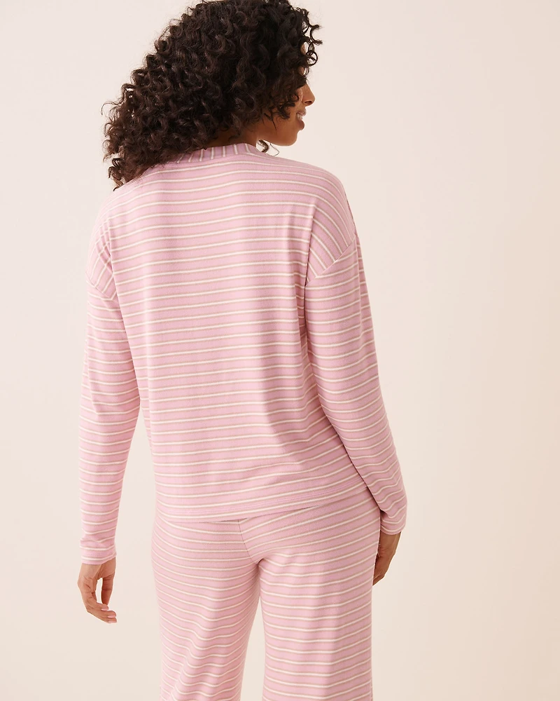 Dog Print Soft Knit Long Sleeve Button-down Top