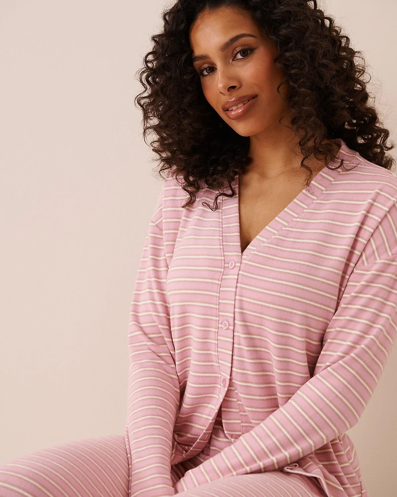 Dog Print Soft Knit Long Sleeve Button-down Top