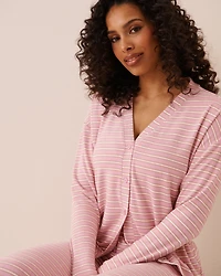Dog Print Soft Knit Long Sleeve Button-down Top