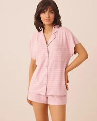 Dog Print Soft Knit Short Sleeve Button-down Shirt