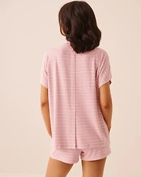 Dog Print Soft Knit Short Sleeve Button-down Shirt