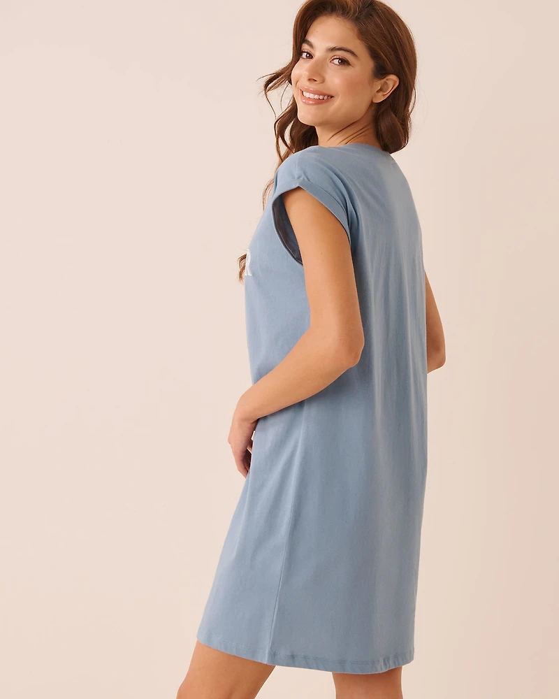Chemise de nuit manches courtes en coton imprimé vache écossaise