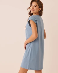 Chemise de nuit manches courtes en coton imprimé vache écossaise