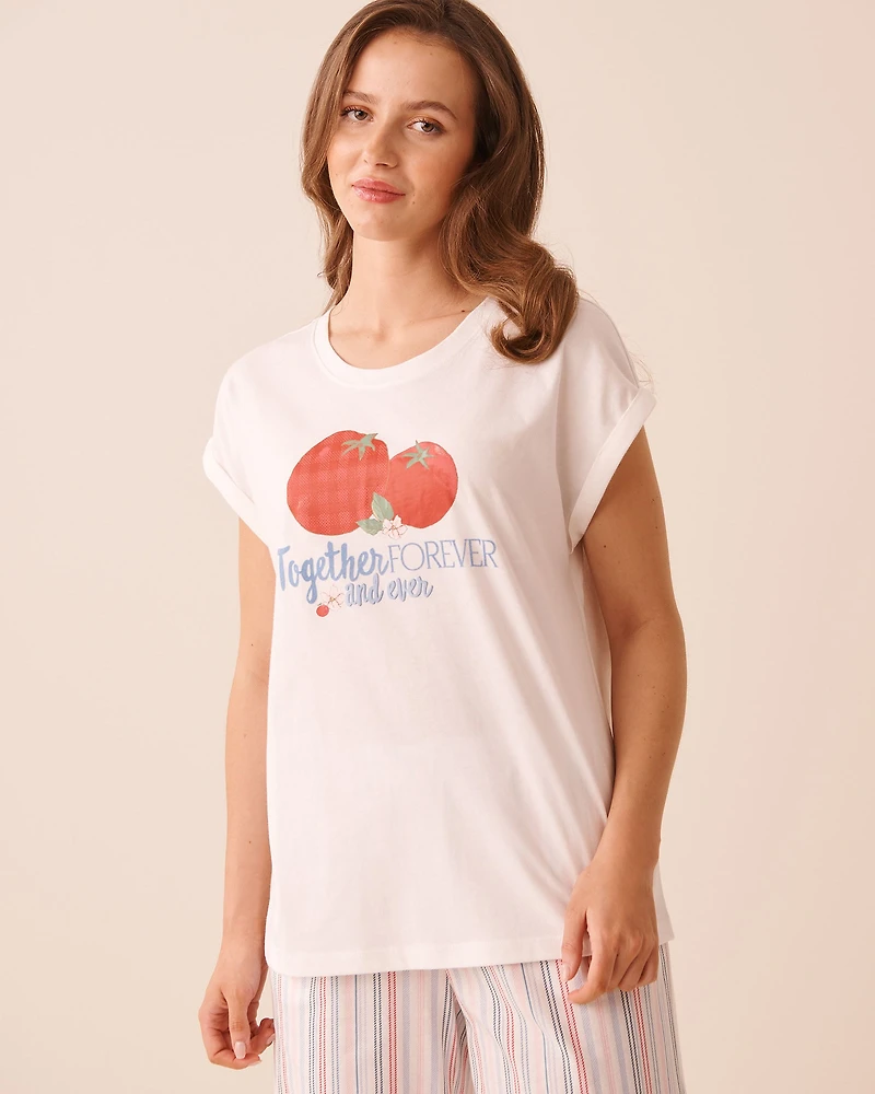 T-shirt manches courtes en coton imprimé tomates